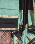 Pastel Green Black Unstitched Cotton Silk Maheshwari Suit (3 Pcs)