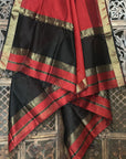 Maroon Black Unstitched Cotton Silk Maheshwari Suit (3 Pcs)