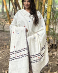 White Kantha Applique Cotton Ajrakh Dupatta