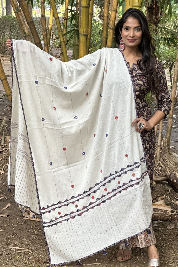 Kantha Applique Cotton Ajrakh Dupatta