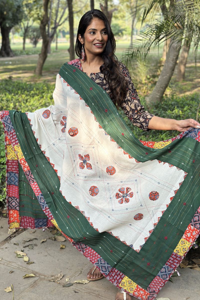 Kantha Cotton Ajrakh Dupatta