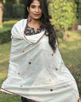 White Applique Cotton Ajrakh Dupatta