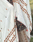 White Applique Cotton Ajrakh Dupatta