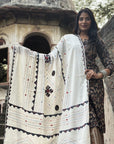 White Ajrakh Applique Hand Embroidered Dupatta