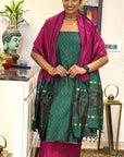 Forest Berry Unstitched Cotton Silk Ikat Suit (3 Pcs)