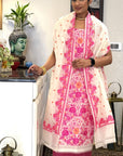Magenta on Ivory Unstitched Cotton Silk Banarasi Suit (3 Pcs)