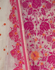 Magenta on Ivory Unstitched Cotton Silk Banarasi Suit (3 Pcs)