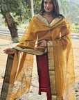 Mustard Zari Stria Maheshwari Dupatta