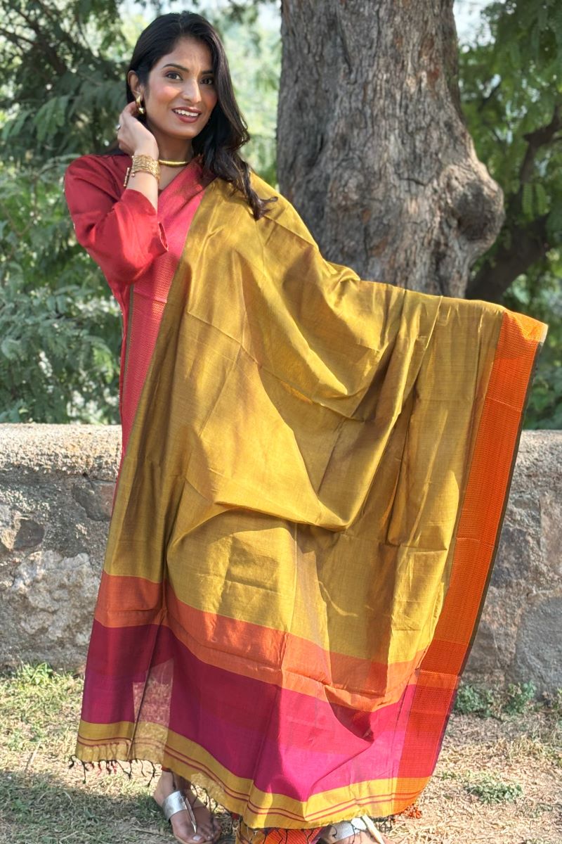 Yellow Maheshwari Dupatta