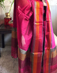 Warm Magenta Resham Border Unstitched Cotton Silk Maheshwari Suit (2 Pcs)