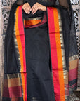 Black Dorang Resham Border Unstitched Cotton Silk Maheshwari Suit (2 Pcs)