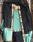 Pastel Green Black Unstitched Cotton Silk Maheshwari Suit (3 Pcs)