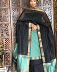 Pastel Green Black Unstitched Cotton Silk Maheshwari Suit (3 Pcs)