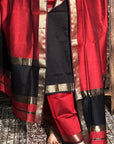 Maroon Black Unstitched Cotton Silk Maheshwari Suit (3 Pcs)