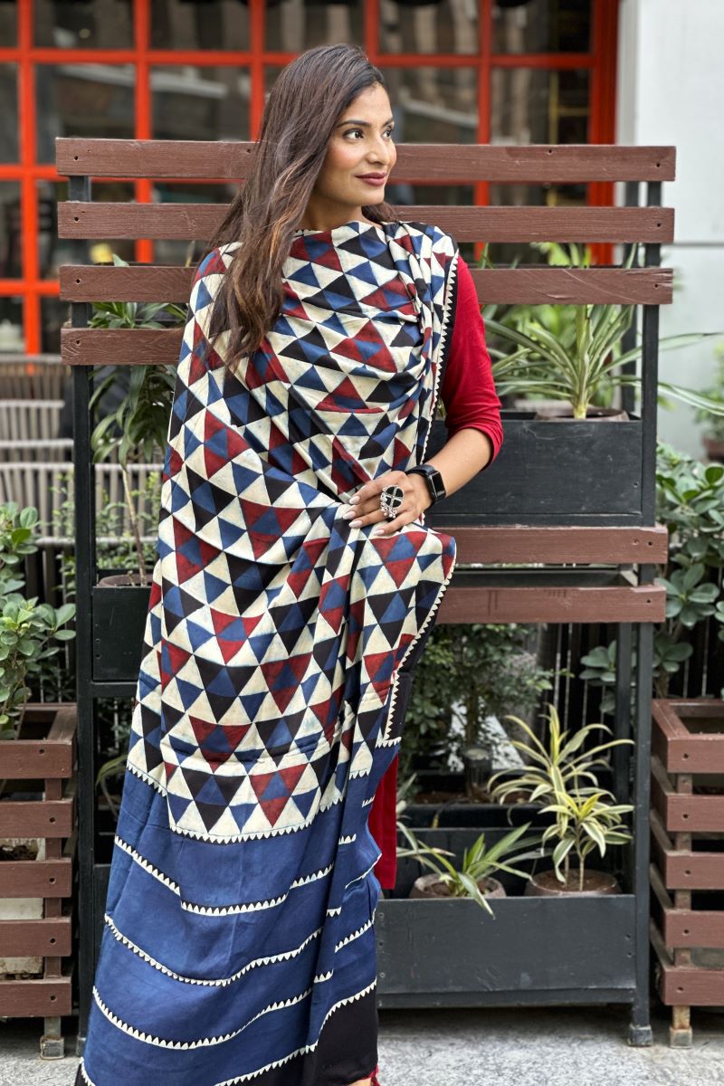 Blue Ajrakh Modal Silk Dupatta