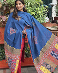 Steel Blue Applique Patch Work Cotton Ajrakh Dupatta