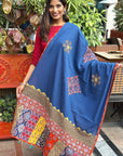 Steel Blue Applique Patch Work Cotton Ajrakh Dupatta