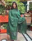 Green Kantha Applique Cotton Ajrakh Dupatta