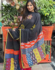 Black Applique Patch Work Cotton Ajrakh Dupatta