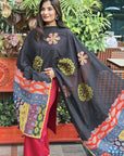 Black Applique Patch Work Cotton Ajrakh Dupatta