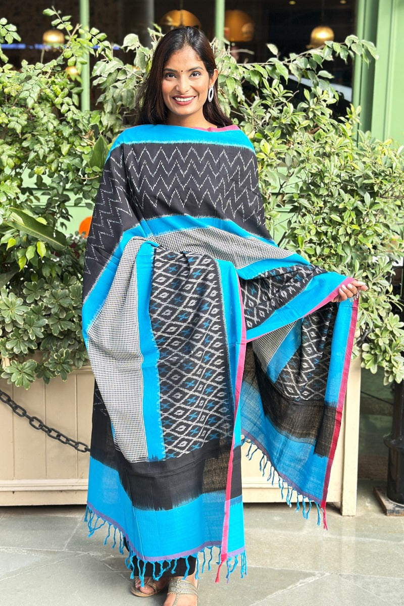 Black Cotton Ikat Dupatta