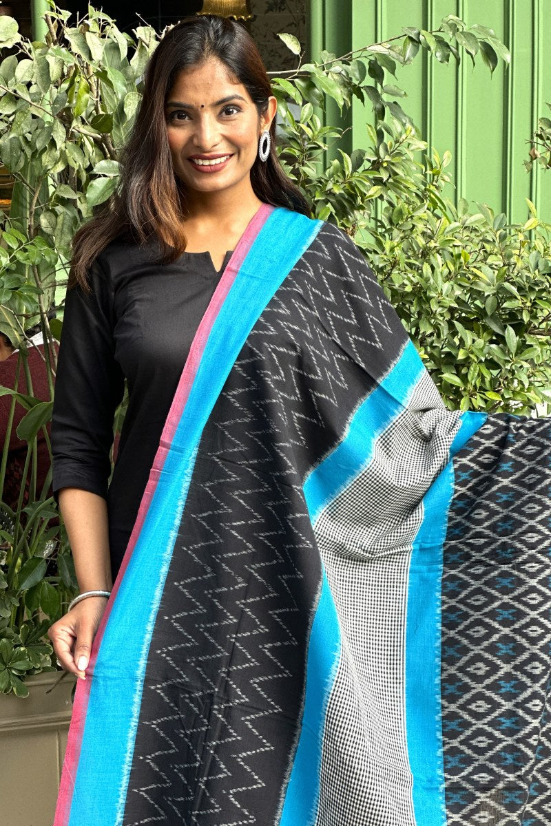 Black Cotton Ikat Dupatta