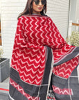 Red Handwoven Cotton Ikat Dupatta