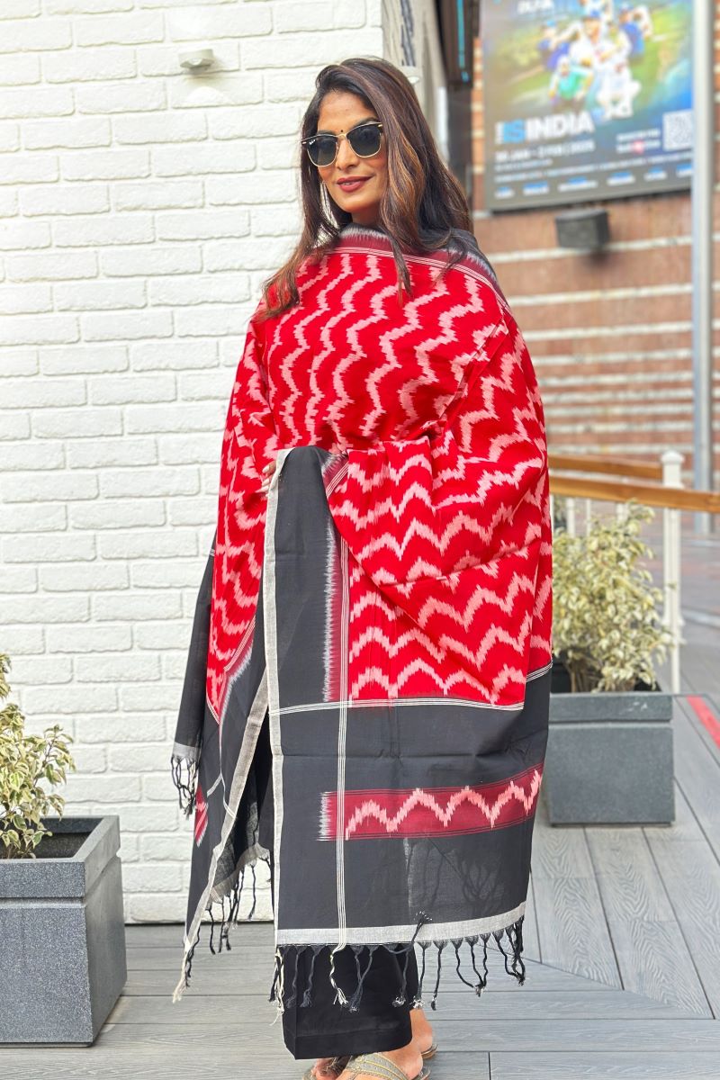 Red Cotton Ikat Dupatta