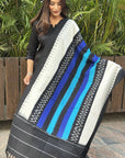 Black Firozi Stria Handwoven Ikat Cotton Dupatta