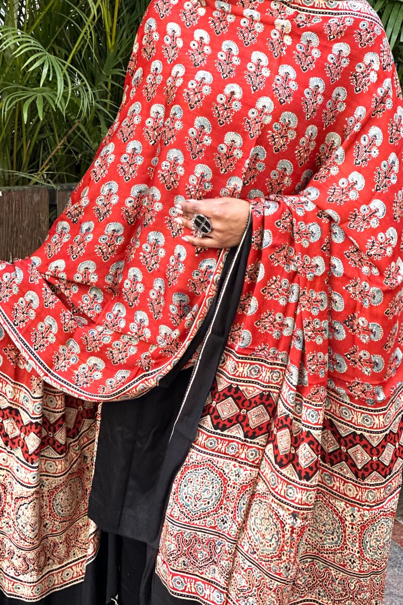 Red Modal Silk Ajrakh Dupatta