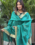 Turquoise Green Tissue Stria Maheshwari Dupatta