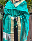 Turquoise Green Tissue Stria Maheshwari Dupatta