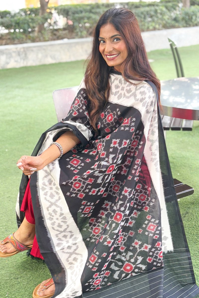 Black Cotton Ikat Dupatta