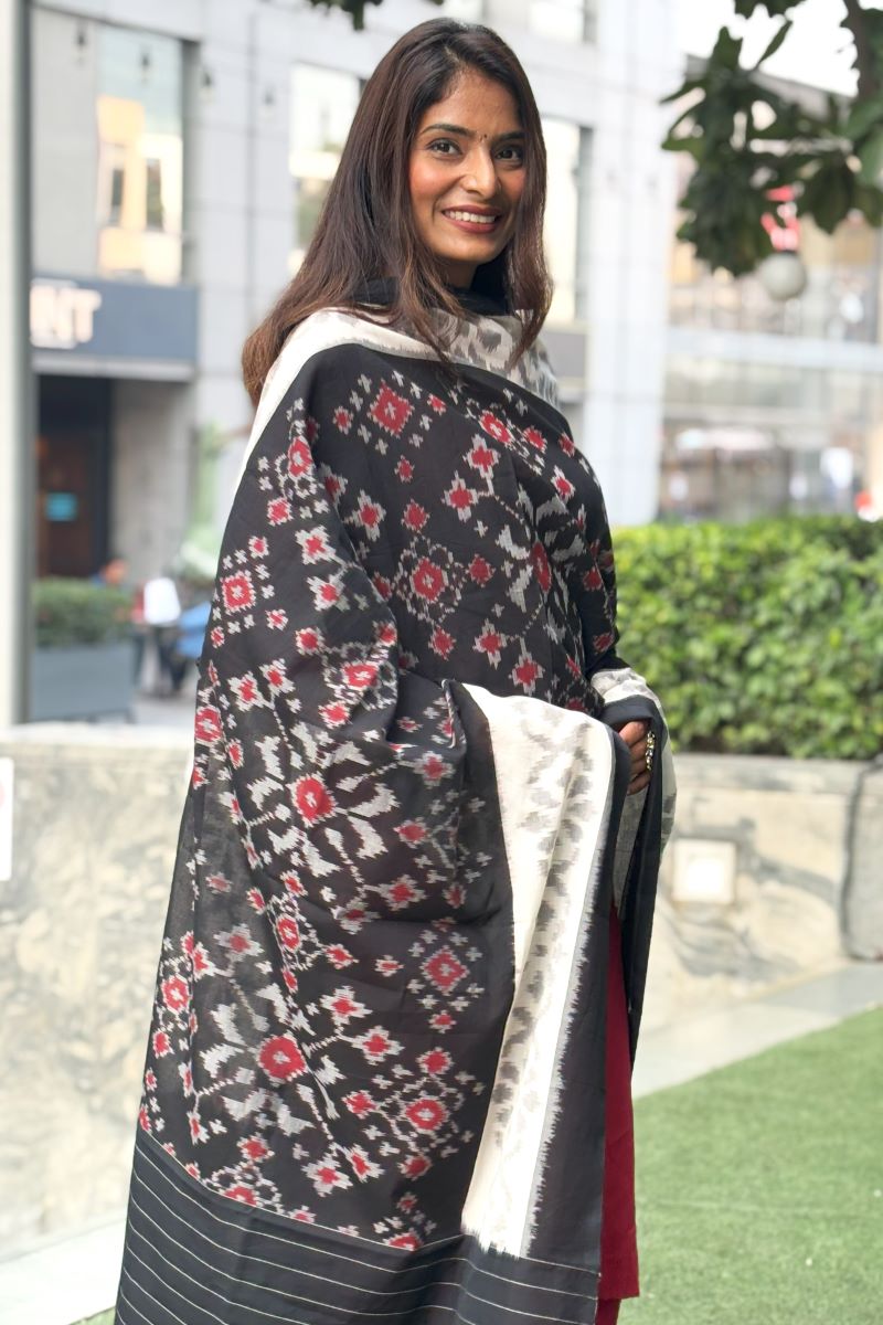 Black Ikat  Cotton Dupatta