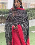 Black Impression Handwoven Ikat Cotton Dupatta