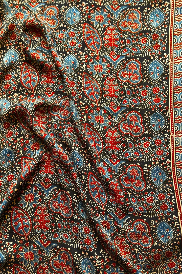 Black Modal Silk Ajrakh Fabric