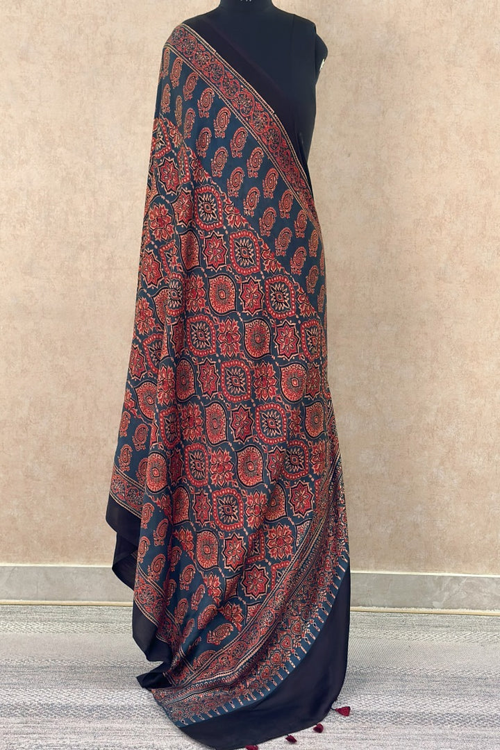 Indigo Modal Silk Ajrakh Dupatta