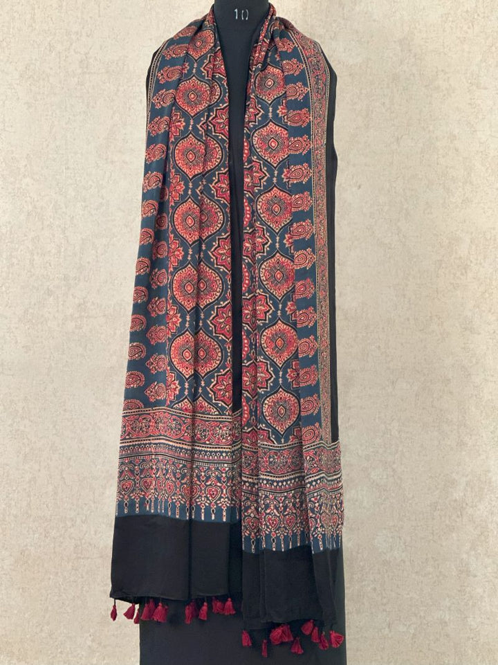 Indigo Ajrakh Modal Silk Dupatta