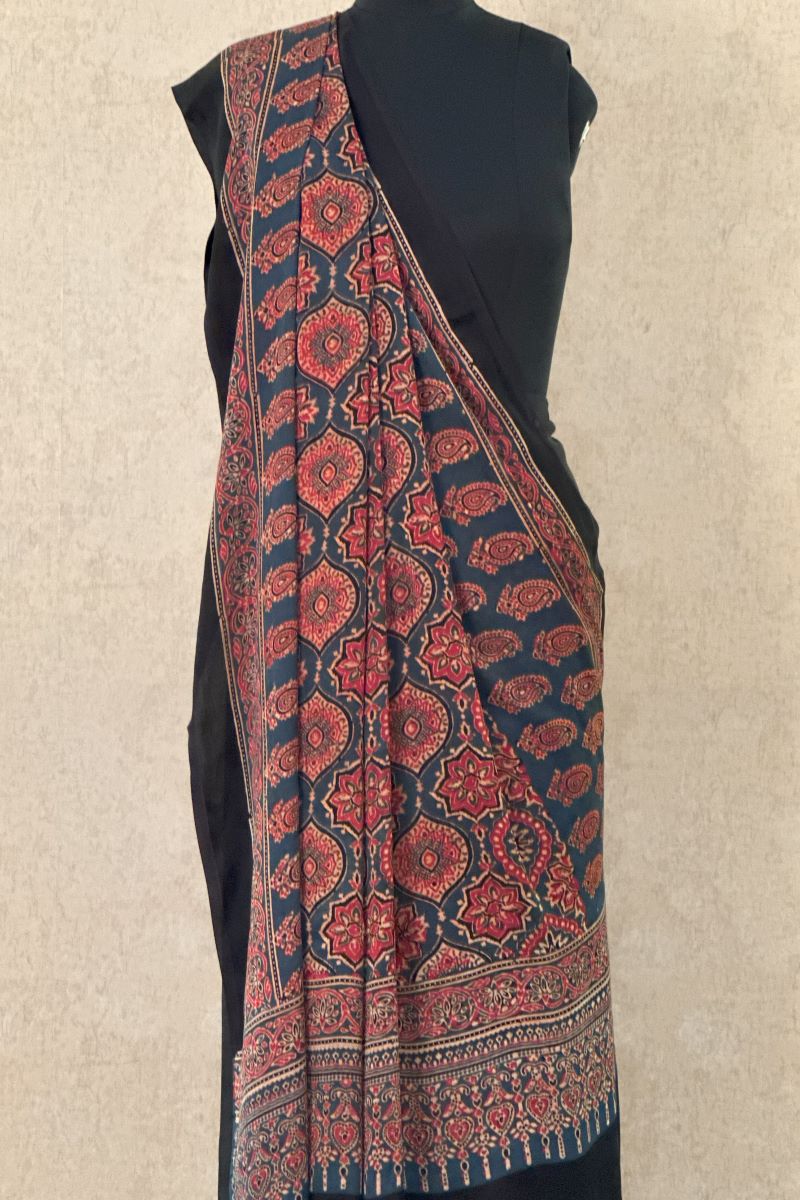 Indigo Ajrakh Modal Silk Dupatta