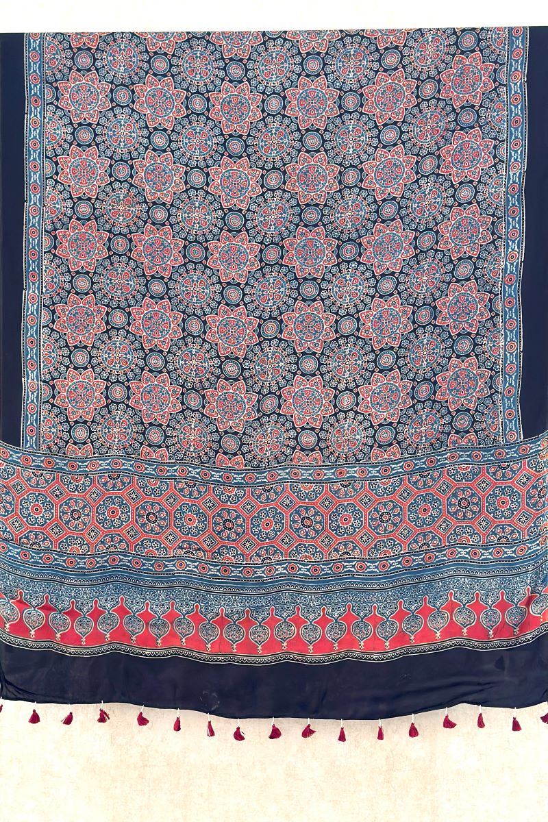 Blue Ajrakh Modal Silk Dupatta