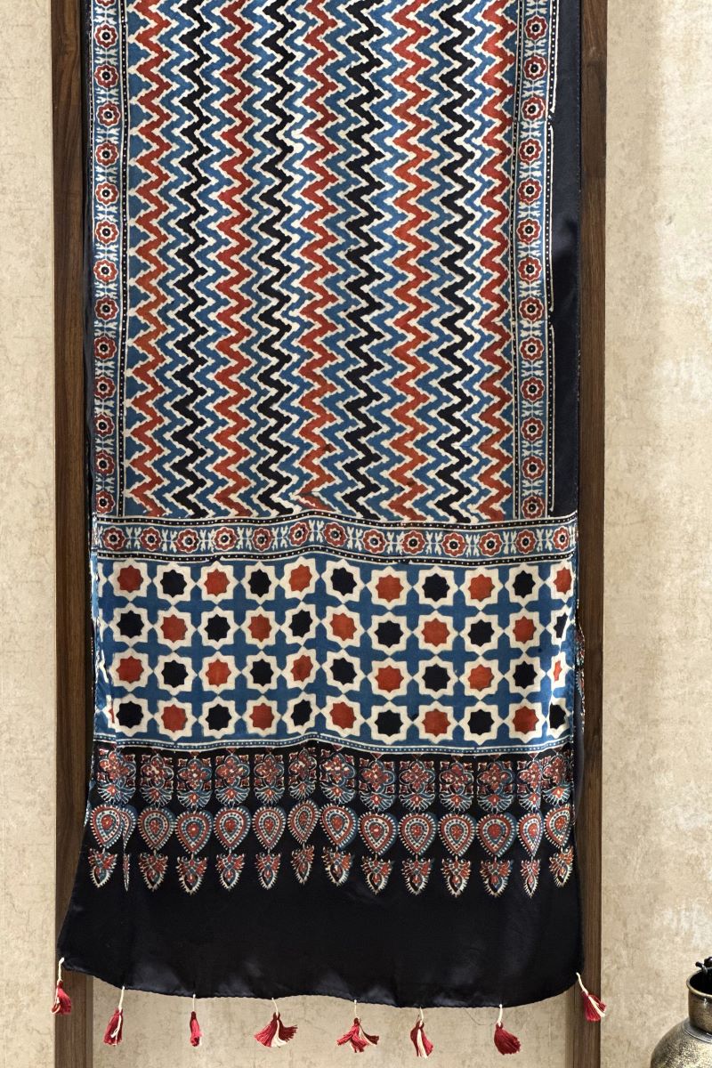 Indigo Modal Silk Ajrakh Stole