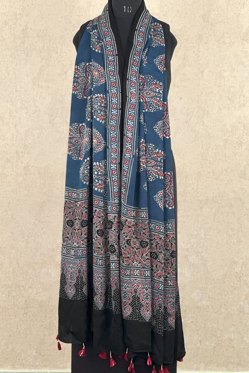 Blue Modal Silk Ajrakh Dupatta