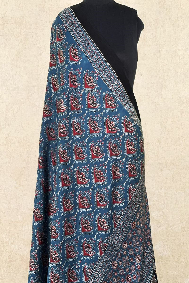 Blue Modal Silk Ajrakh Dupatt