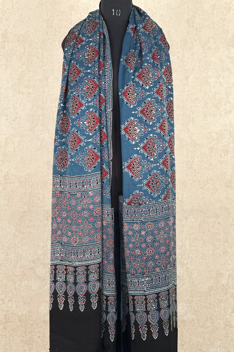 Indigo Modal Silk Ajrakh Dupatta