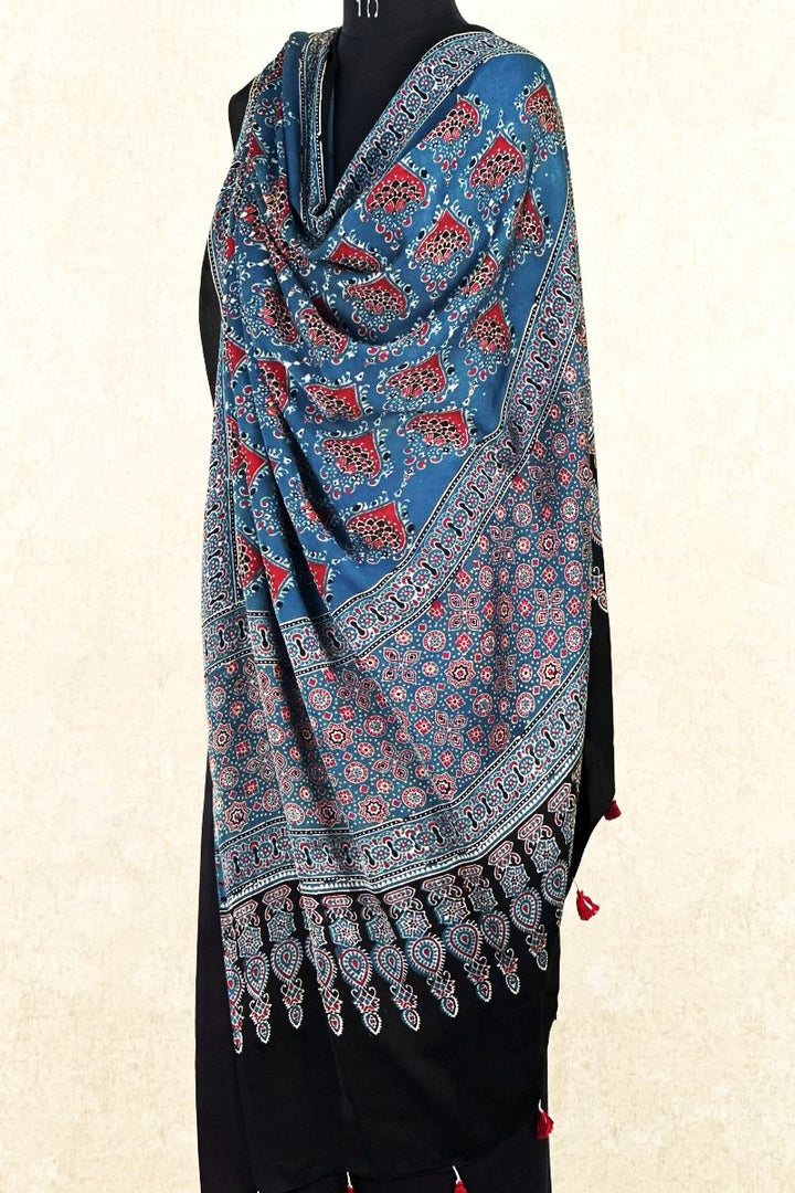 Blue Ajrakh Modal Silk Dupatta