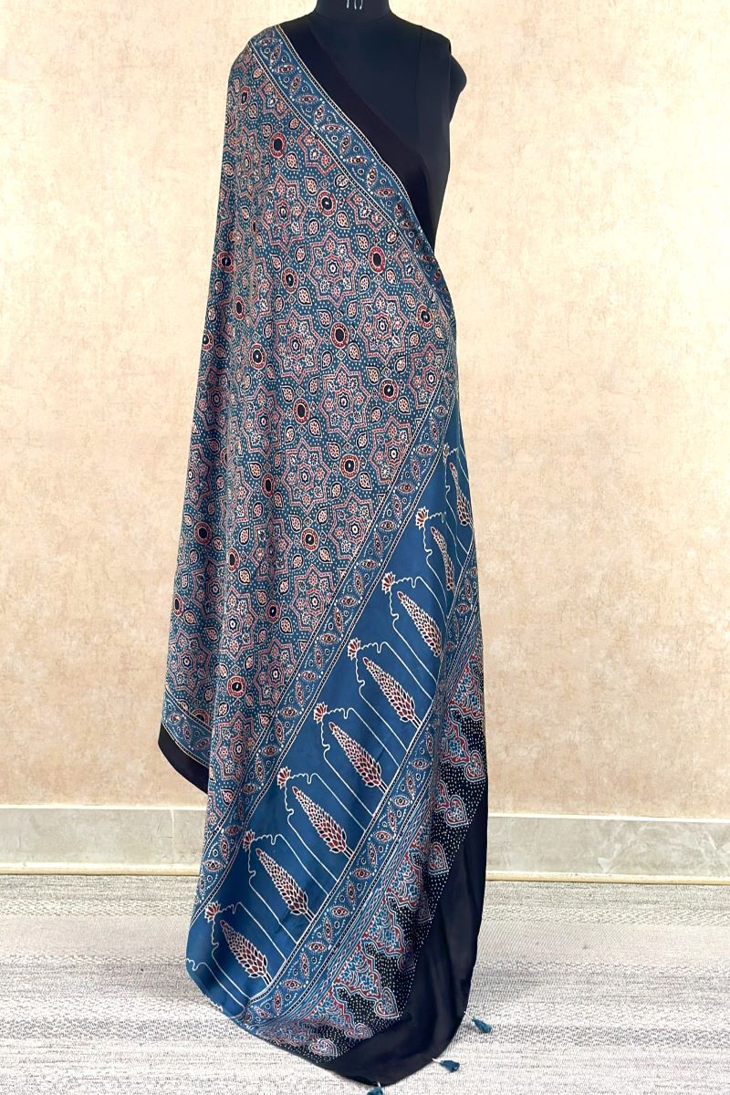 Indigo Modal Silk Ajrakh Dupatta