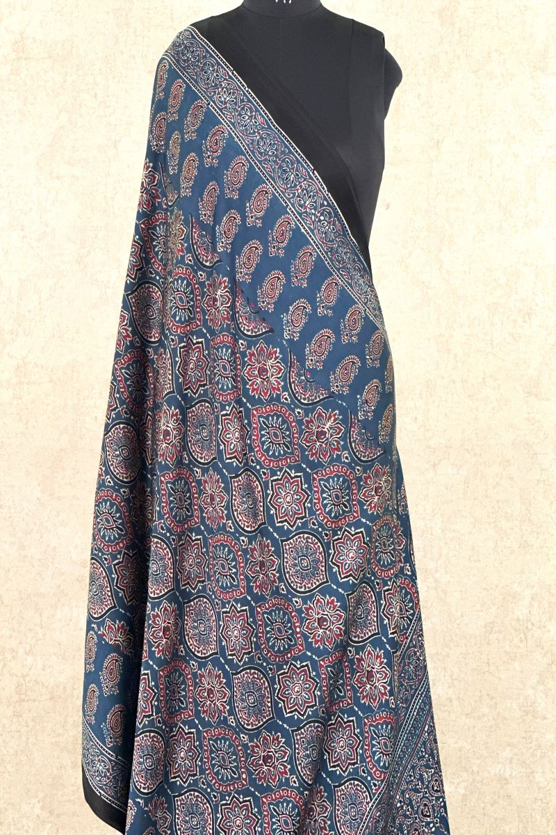 Indigo Modal Silk Ajrakh Dupatta