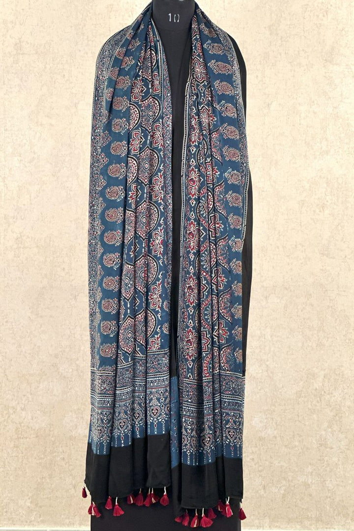 Blue Silk Ajrakh Dupatta