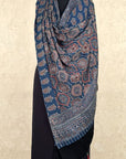 Indigo String Paisley Modal Silk Ajrakh Dupatta