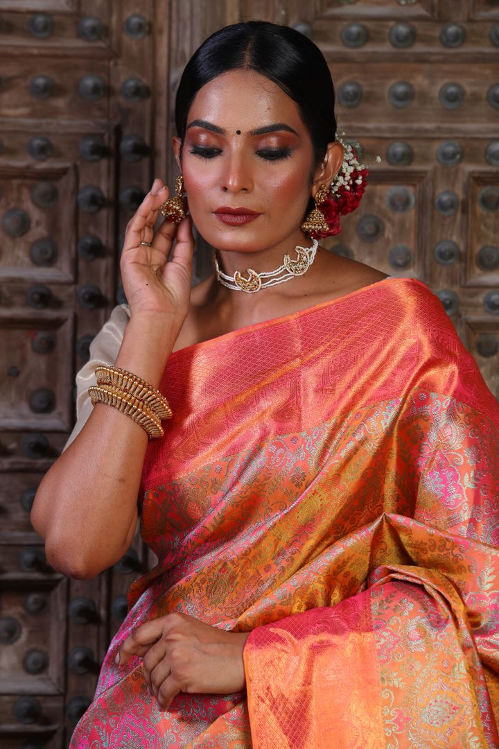 Sunset Zari Mulberry Silk Kanjivaram Saree